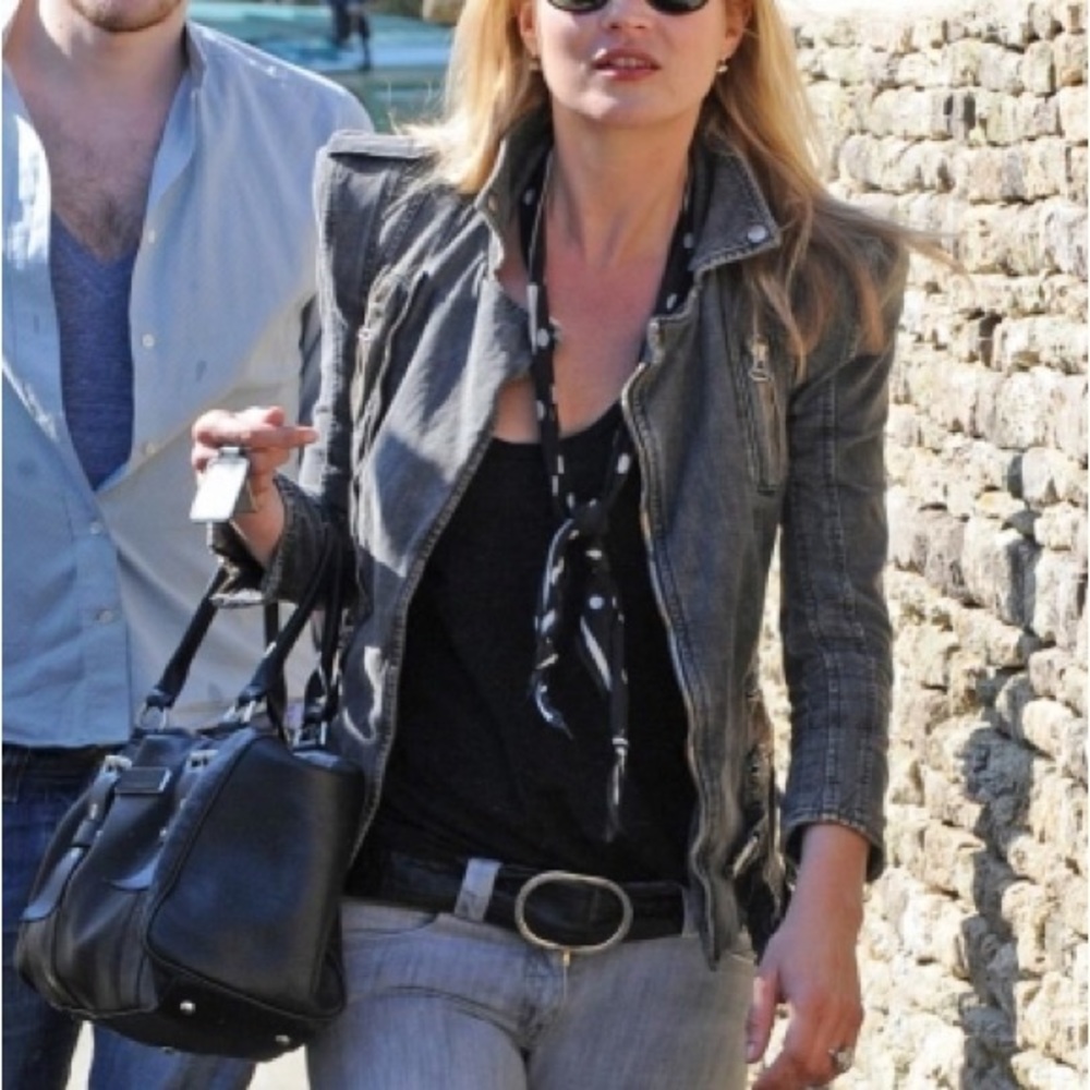 Balmain Paris moto biker denim jean jacket grey gray XS Kate Moss Kim Kardashian - Picture 5 of 12